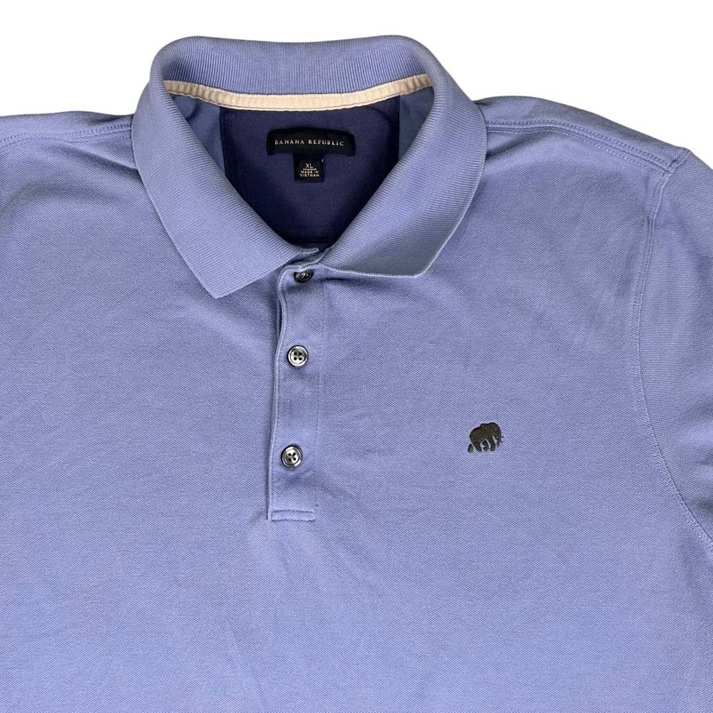 Banana Republic Polo Shirt Baby Blue Embroidered Mammoth Logo Short Sleeve XL